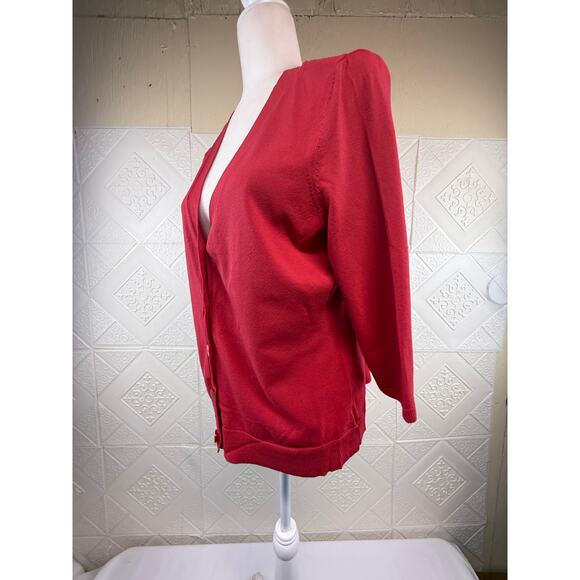 Red Cardigan sweater women's size Large 3/4 sleeve George flaw see description - Picture 12 of 16
